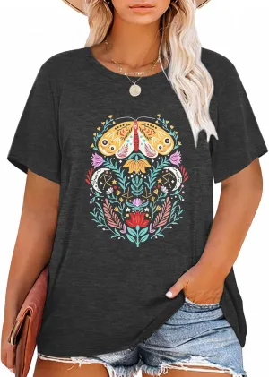 HDLTE Women Plus Size Tops Casual Short Sleeve Graphic Tee Shirts Oversized Tee Tops