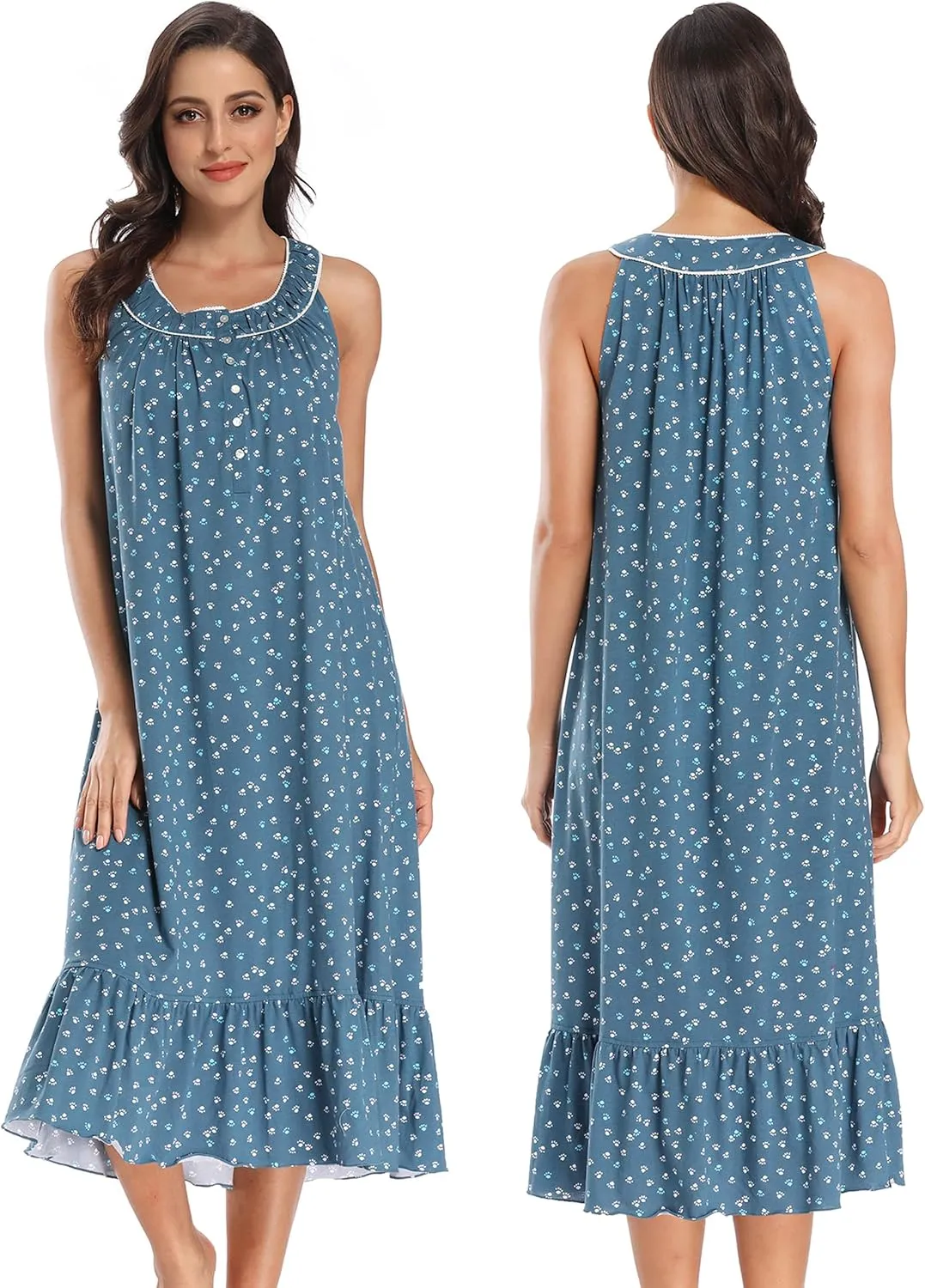 IZZY   TOBY 100% Cotton Nightgowns for Women Soft Ladies Gowns Sleepwear Long Sleeveless Nightgown
