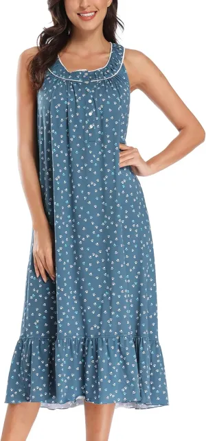 IZZY   TOBY 100% Cotton Nightgowns for Women Soft Ladies Gowns Sleepwear Long Sleeveless Nightgown