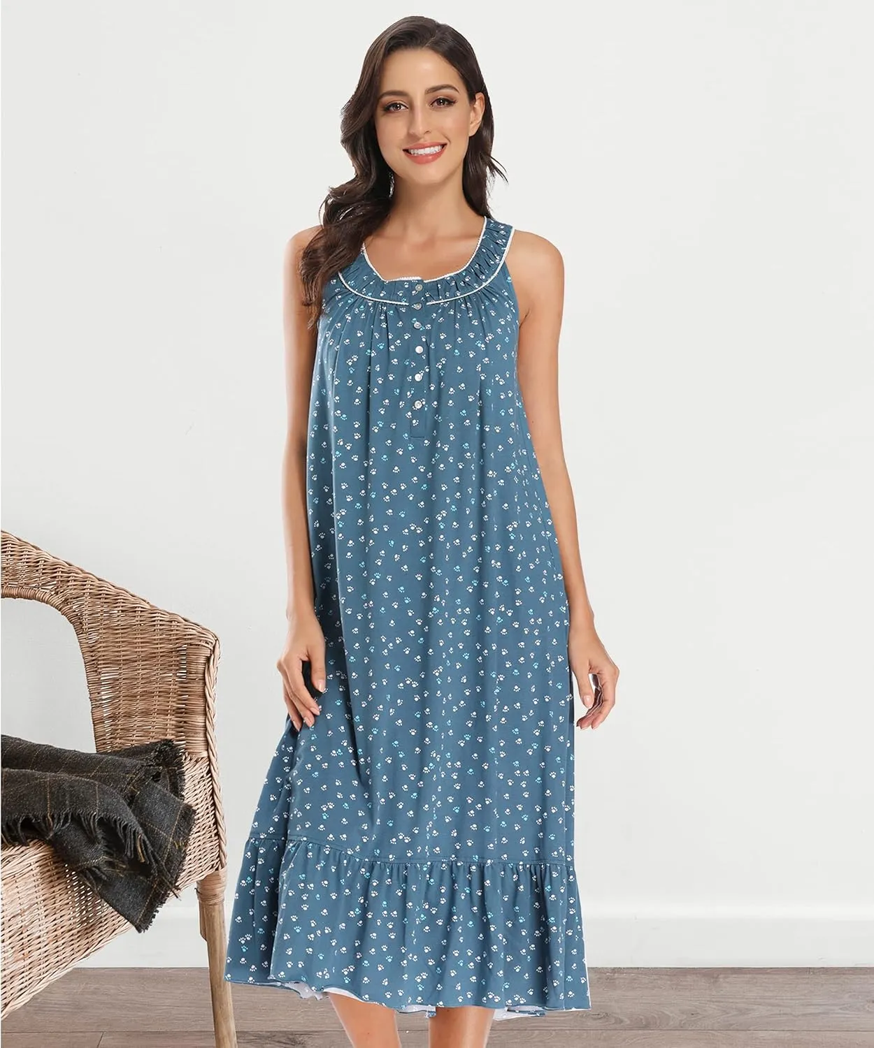 IZZY   TOBY 100% Cotton Nightgowns for Women Soft Ladies Gowns Sleepwear Long Sleeveless Nightgown