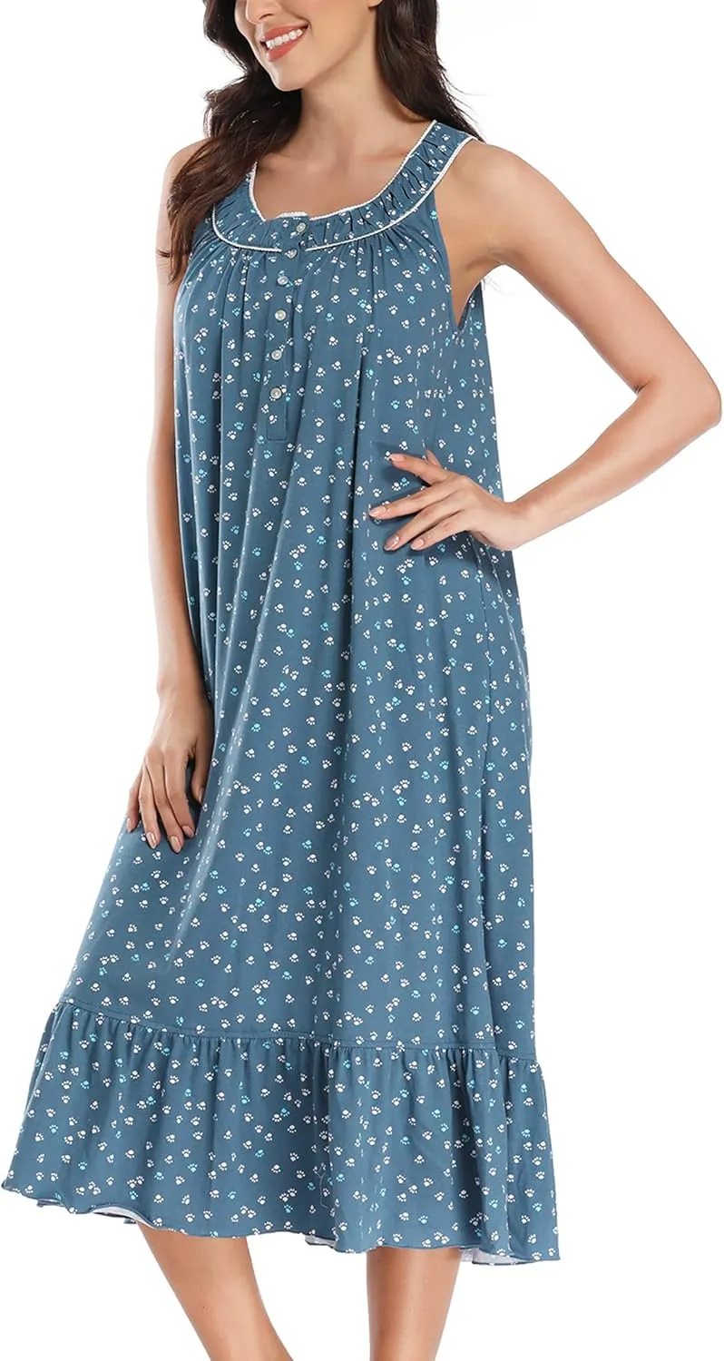 IZZY   TOBY 100% Cotton Nightgowns for Women Soft Ladies Gowns Sleepwear Long Sleeveless Nightgown