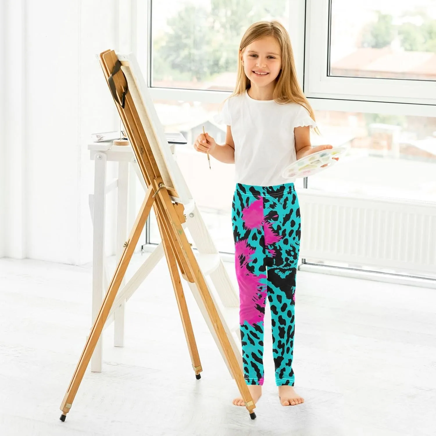 J JOYSAY Blue Leopard Girls Leggings Girls' and Toddler Leggings Workout Pants for Teen Girls, 4T