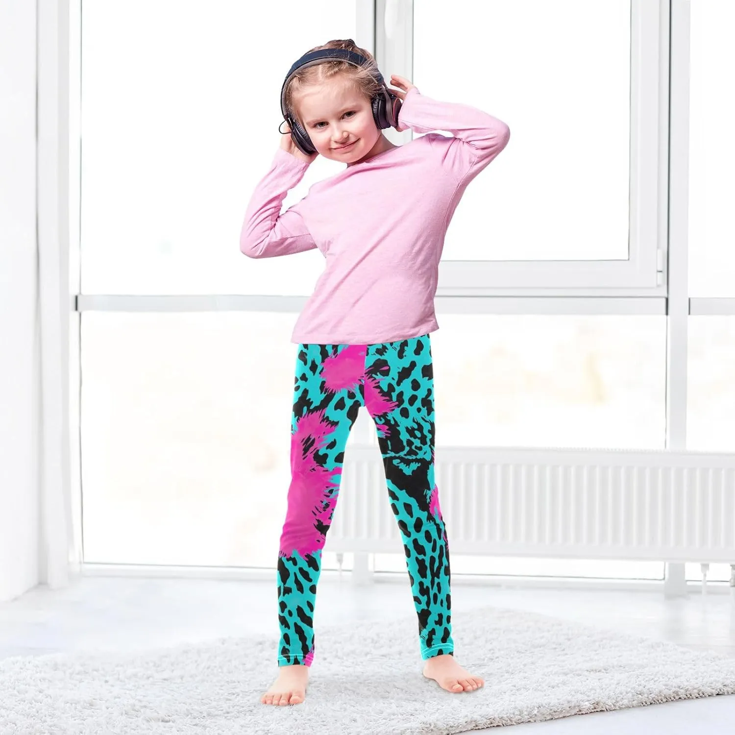 J JOYSAY Blue Leopard Girls Leggings Girls' and Toddler Leggings Workout Pants for Teen Girls, 4T