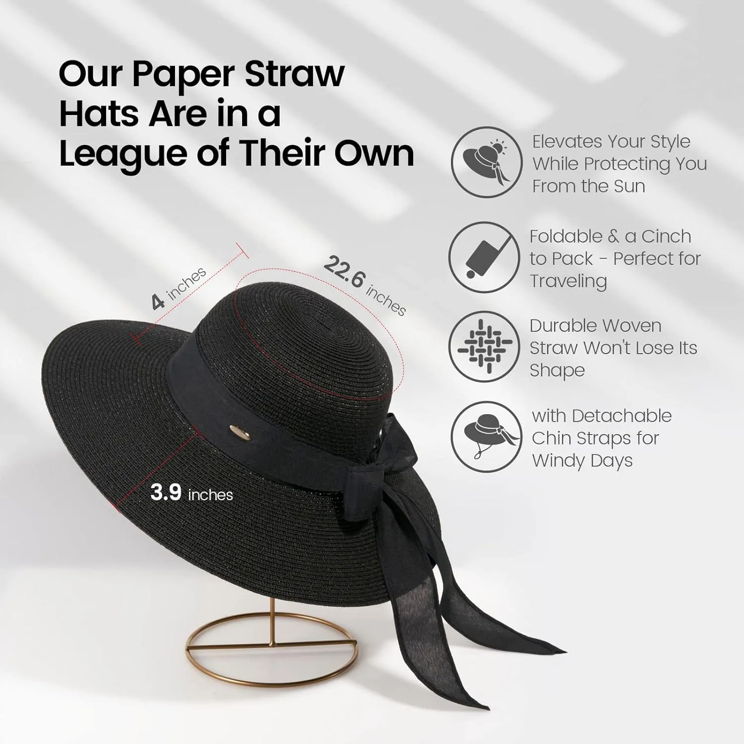 Jasmine Womens Sun Hat Foldable Wide Brim Lightweight UPF 50  Sun Protection Straw Beach Hat