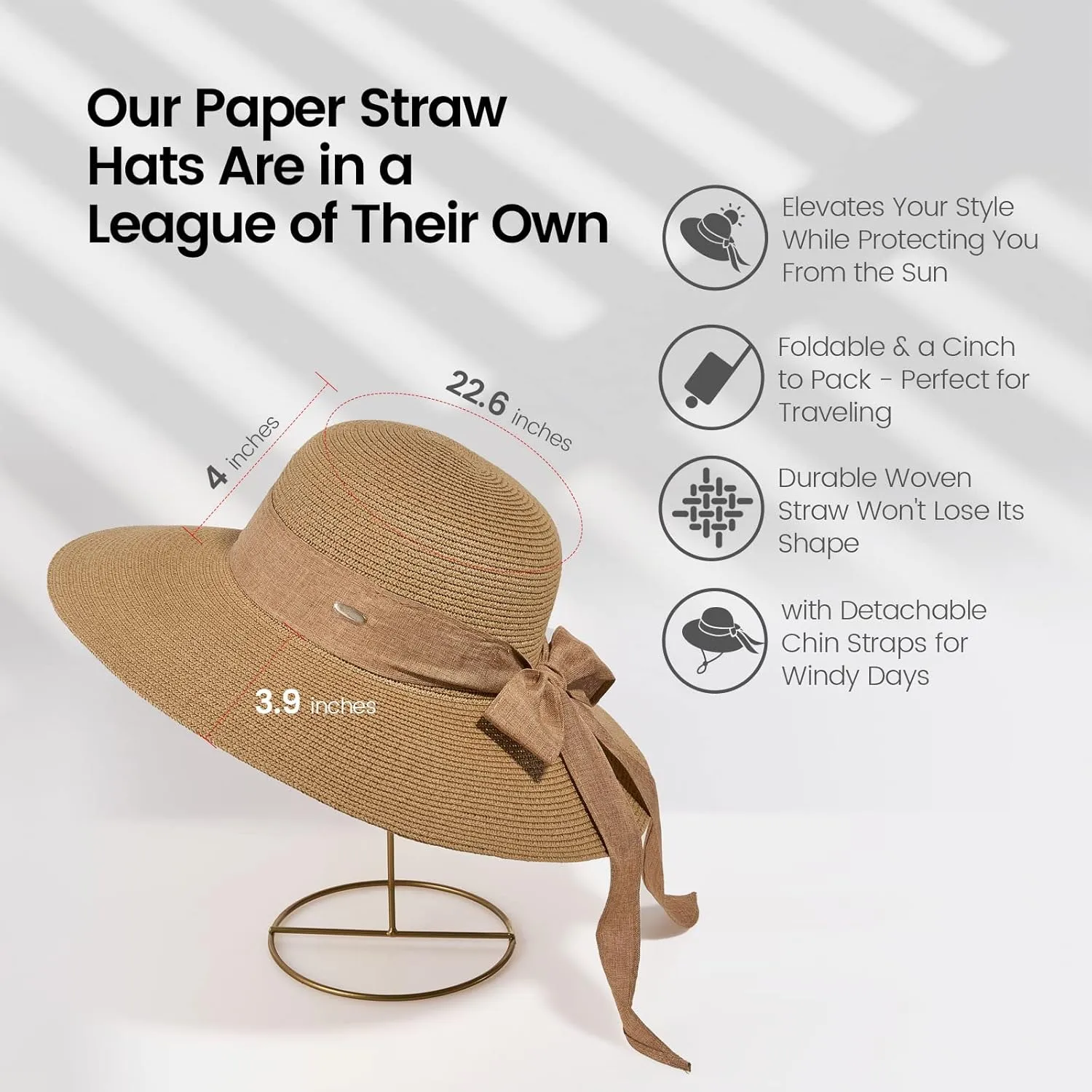 Jasmine Womens Sun Hat Foldable Wide Brim Lightweight UPF 50  Sun Protection Straw Beach Hat