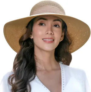 Jasmine Womens Sun Hat Foldable Wide Brim Lightweight UPF 50  Sun Protection Straw Beach Hat