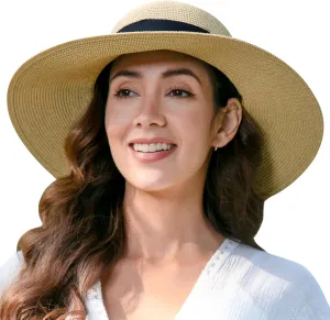 Jasmine Womens Sun Hat Foldable Wide Brim Lightweight UPF 50  Sun Protection Straw Beach Hat