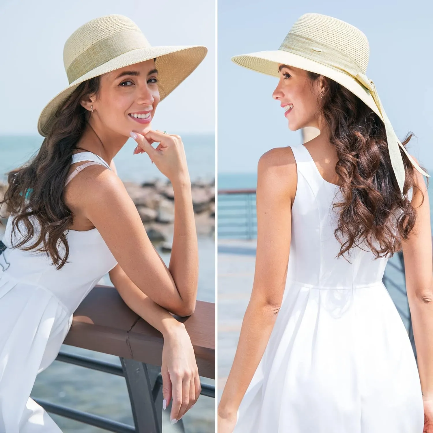 Jasmine Womens Sun Hat Foldable Wide Brim Lightweight UPF 50  Sun Protection Straw Beach Hat