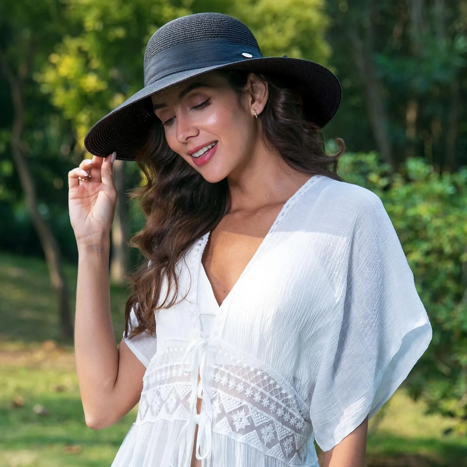 Jasmine Womens Sun Hat Foldable Wide Brim Lightweight UPF 50  Sun Protection Straw Beach Hat