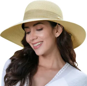 Jasmine Womens Sun Hat Foldable Wide Brim Lightweight UPF 50  Sun Protection Straw Beach Hat