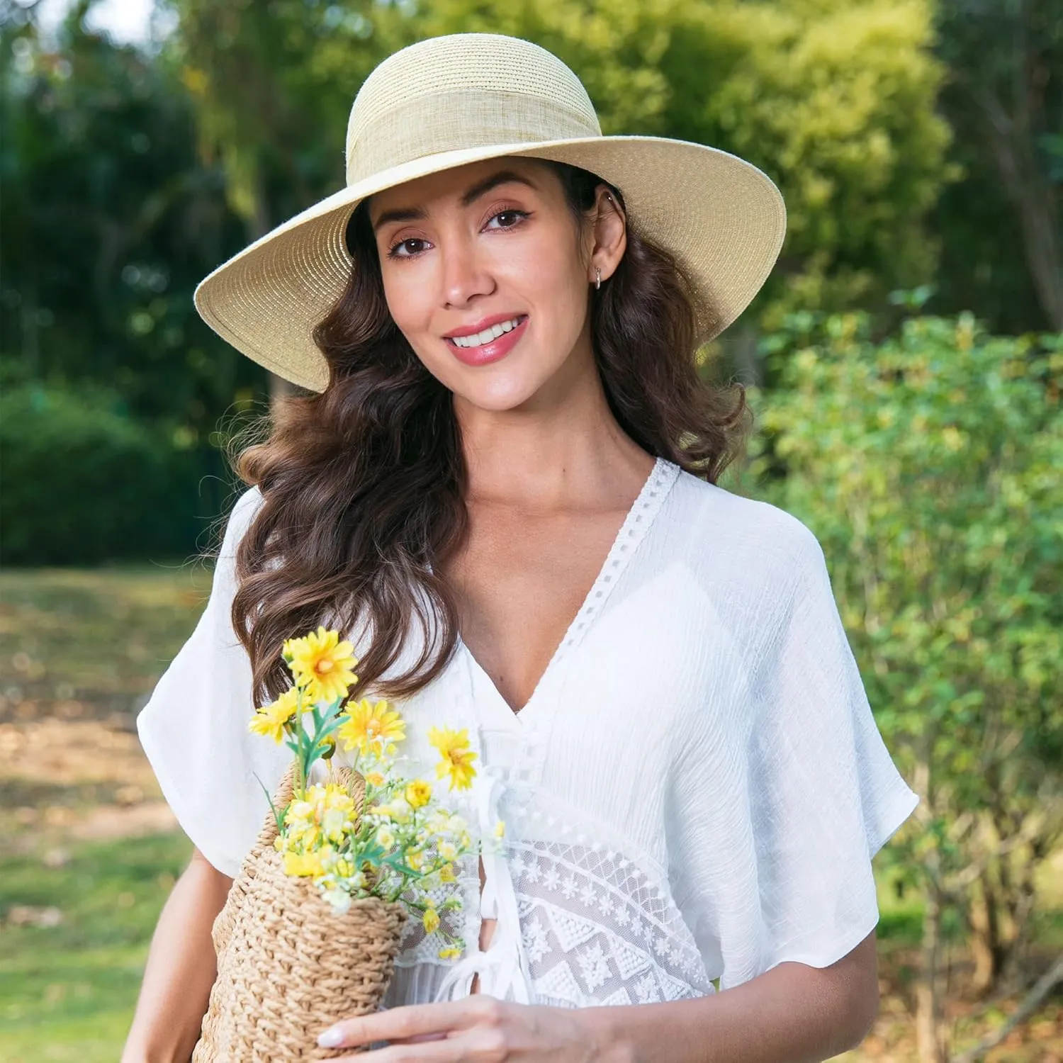 Jasmine Womens Sun Hat Foldable Wide Brim Lightweight UPF 50  Sun Protection Straw Beach Hat