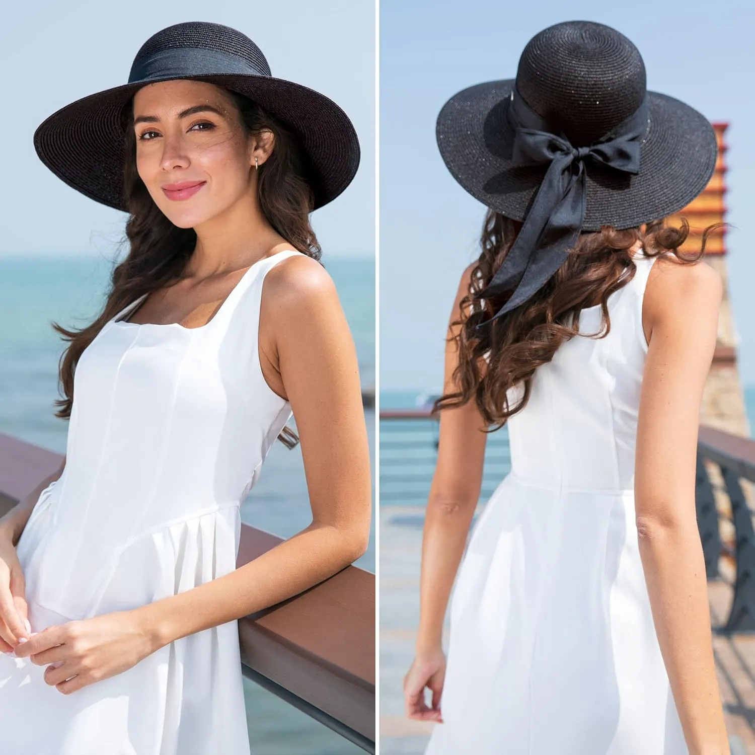 Jasmine Womens Sun Hat Foldable Wide Brim Lightweight UPF 50  Sun Protection Straw Beach Hat
