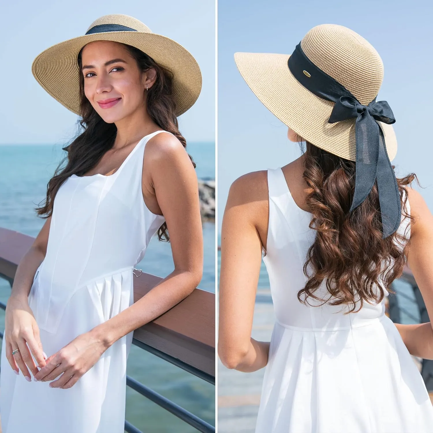 Jasmine Womens Sun Hat Foldable Wide Brim Lightweight UPF 50  Sun Protection Straw Beach Hat