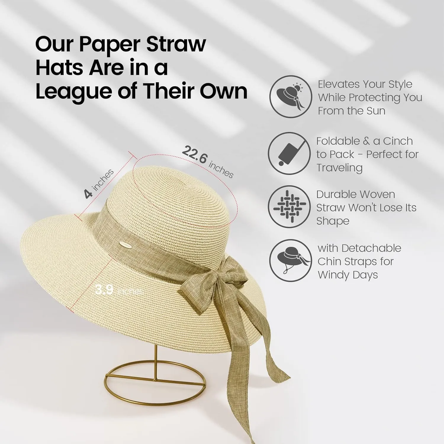 Jasmine Womens Sun Hat Foldable Wide Brim Lightweight UPF 50  Sun Protection Straw Beach Hat