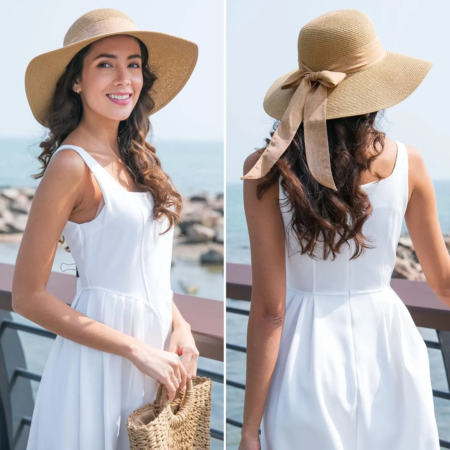 Jasmine Womens Sun Hat Foldable Wide Brim Lightweight UPF 50  Sun Protection Straw Beach Hat
