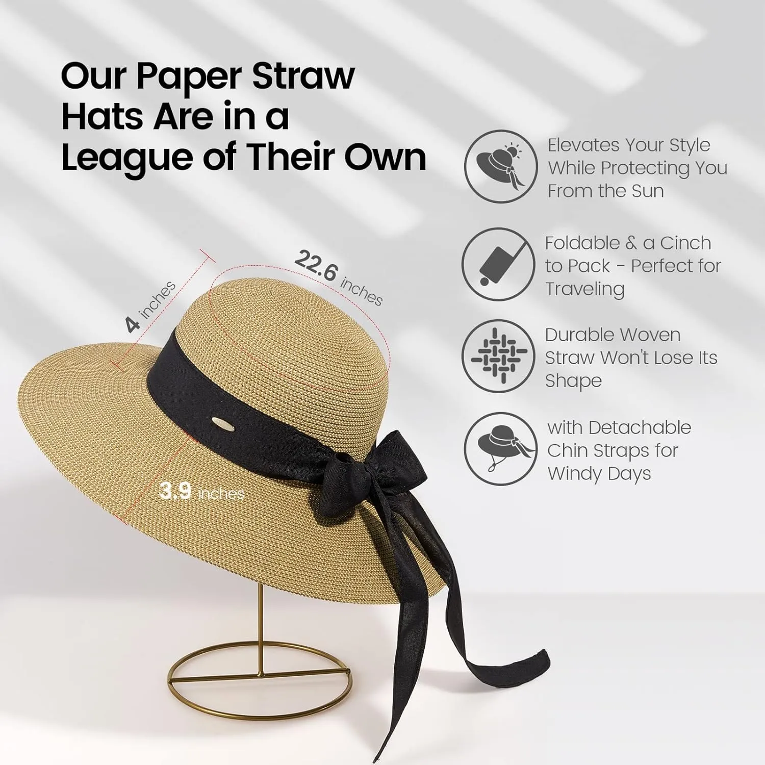 Jasmine Womens Sun Hat Foldable Wide Brim Lightweight UPF 50  Sun Protection Straw Beach Hat