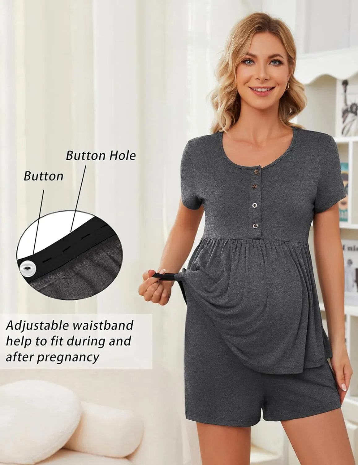 JiniGolla Women's Maternity Nursing Pajama Sets Short Sleeve Postpartum Pjs Breastfeeding Pregnancy Clothes