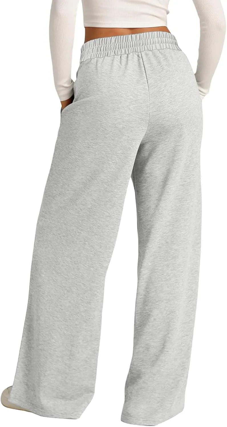 JiXiang Spring Pants for Women 2025 Casual Sweatpants Women Baggy Wide Leg Drawstring Straight Leg High Waist Joggers Trouser
