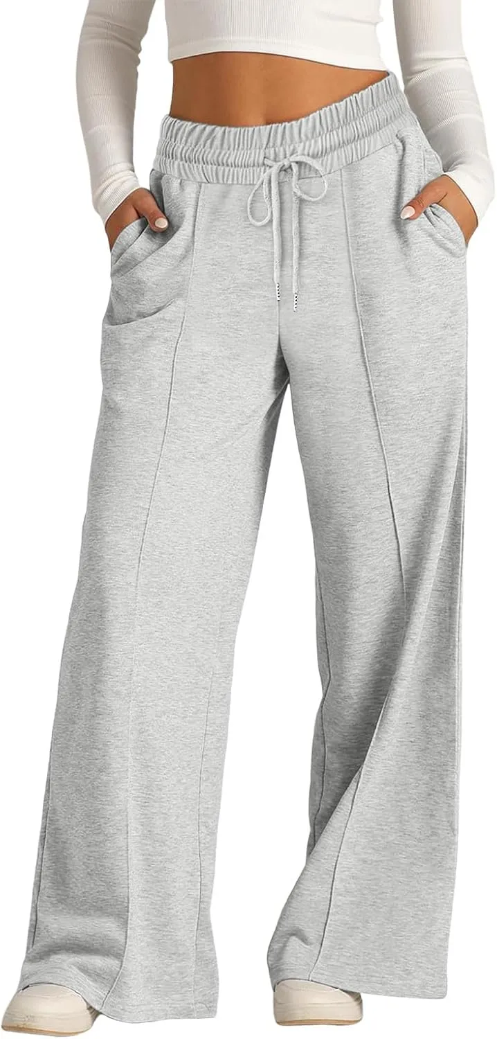 JiXiang Spring Pants for Women 2025 Casual Sweatpants Women Baggy Wide Leg Drawstring Straight Leg High Waist Joggers Trouser