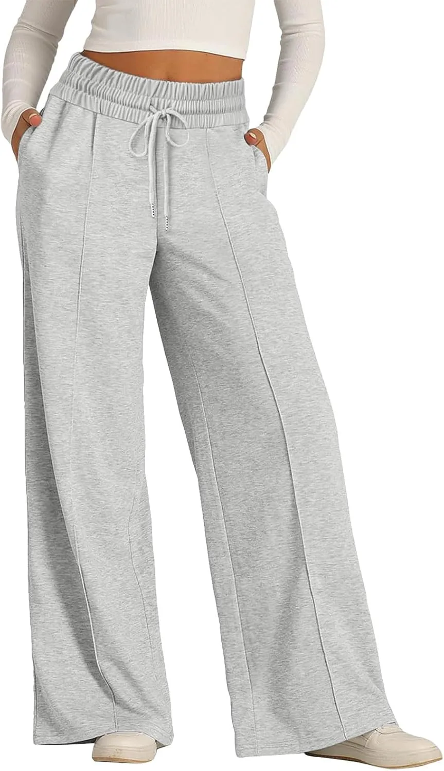JiXiang Spring Pants for Women 2025 Casual Sweatpants Women Baggy Wide Leg Drawstring Straight Leg High Waist Joggers Trouser