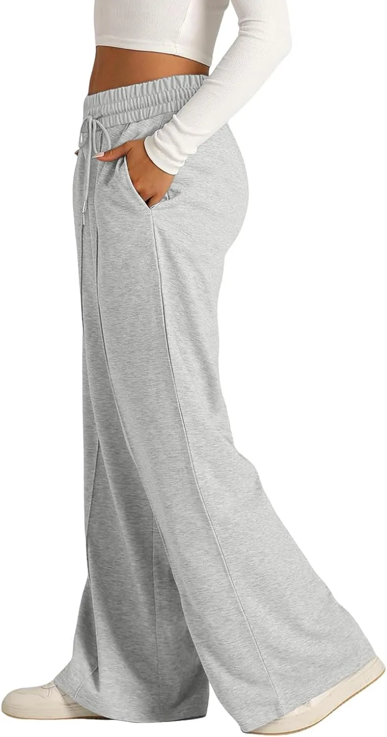 JiXiang Spring Pants for Women 2025 Casual Sweatpants Women Baggy Wide Leg Drawstring Straight Leg High Waist Joggers Trouser