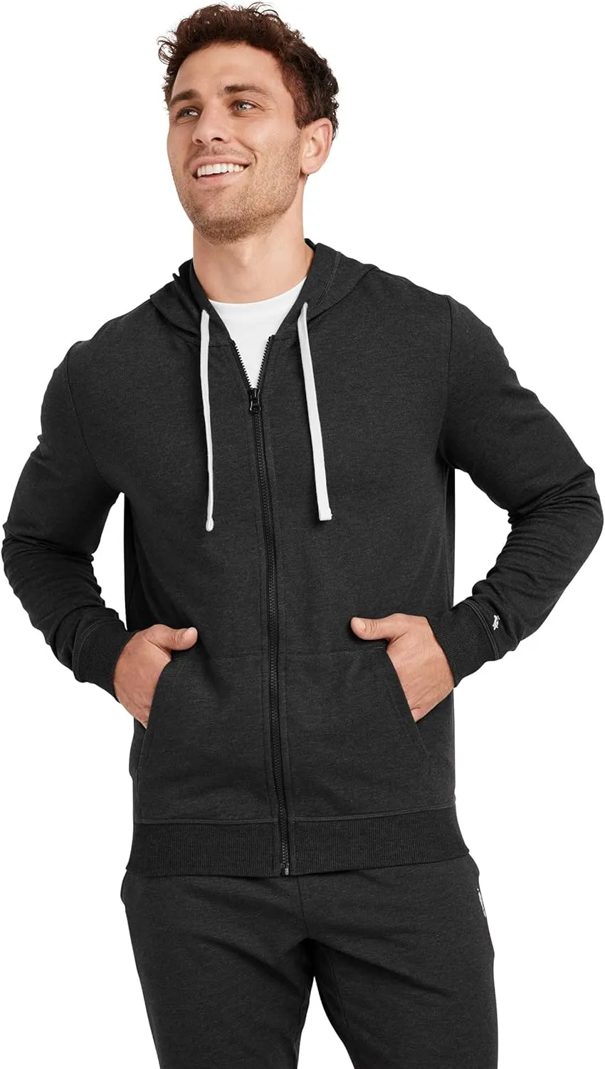Jockey Men's Loungewear Cotton Blend Fleece Full Zip Hoodie, Black Heather, L