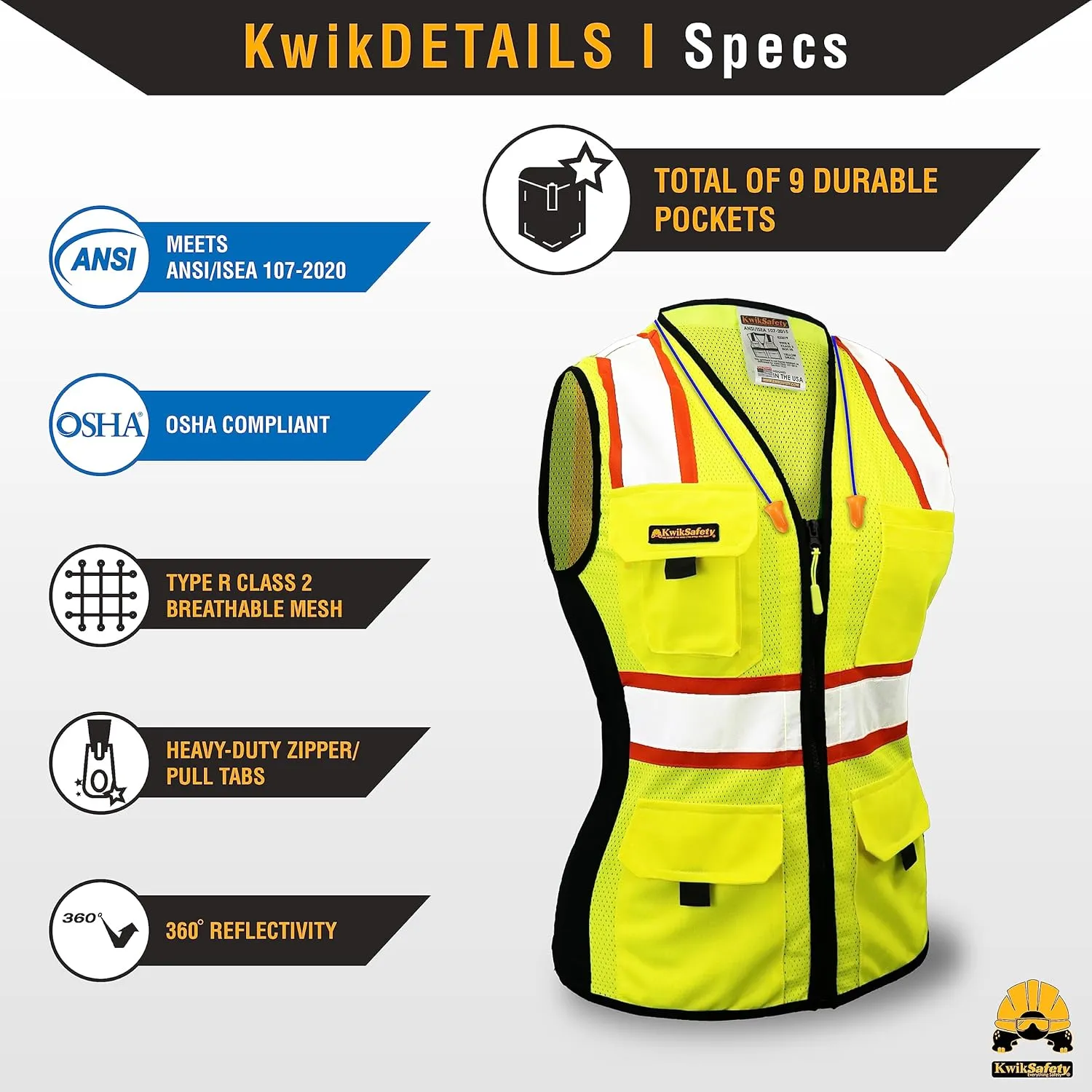 KwikSafety - Charlotte, NC - FIRST LADY Safety Vest for Women, High Visibility Reflective Strips, Meets ANSI & OSHA