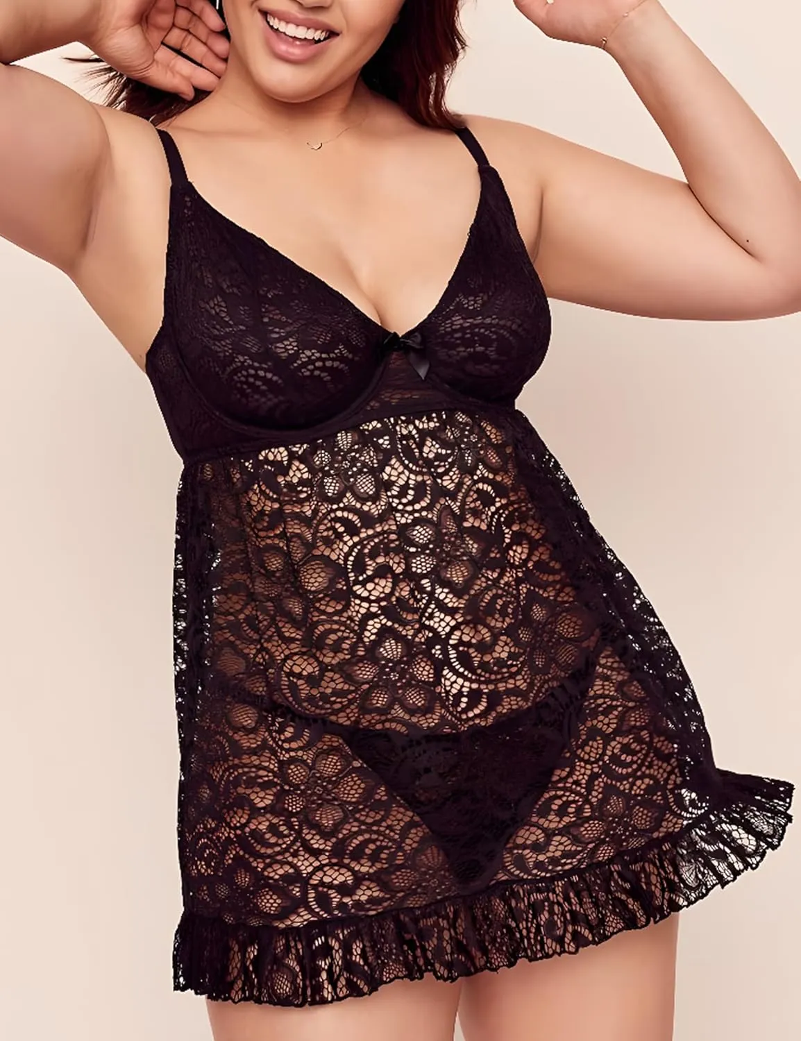 Ladies & Men's story Women's Underwire Plus Size Lingerie Babydoll Sexy Ruffle Lace Chemises