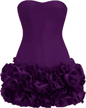 Layered Ruffle Edge Cocktail Party Dresses Sexy Strapless Homecoming Dresses Off Shoulder Satin Bodycon Mini Dresses