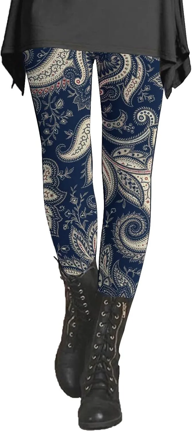 Lepord Print Leggings for Women Floral Pattern Workout Leggings High Waist Tight Leggings