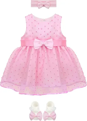 Lilax Baby Girl Lace Sleeveless Dot Tulle Dress Pageant 3 Piece Party Wedding Outfit