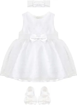 Lilax Baby Girl Lace Sleeveless Dot Tulle Dress Pageant 3 Piece Party Wedding Outfit