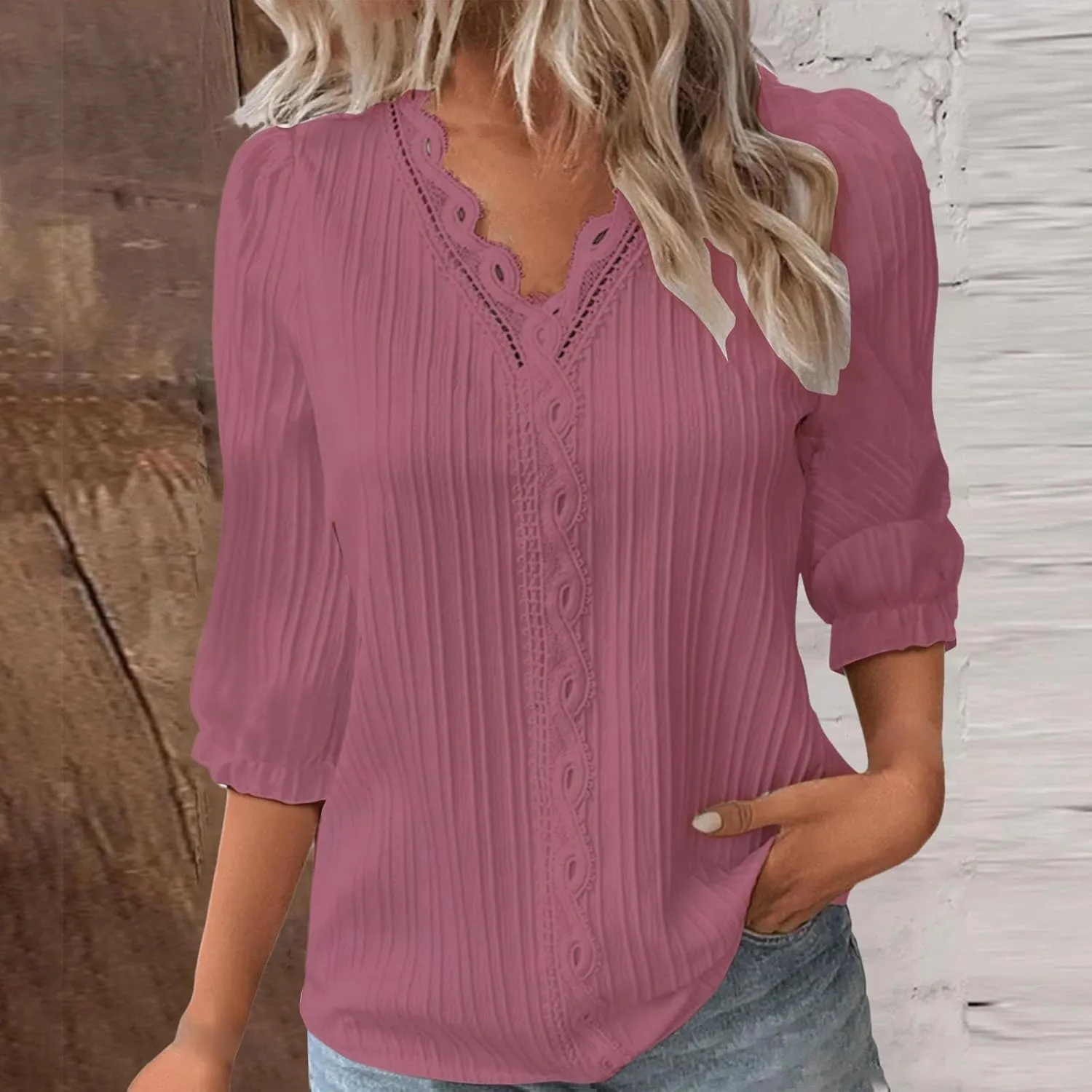 Linen Shirts for Women 2025 Summer Plus Size Lace Half Sleeve V Neck Gauze Tops Dressy Casual Boho Trendy Blouses