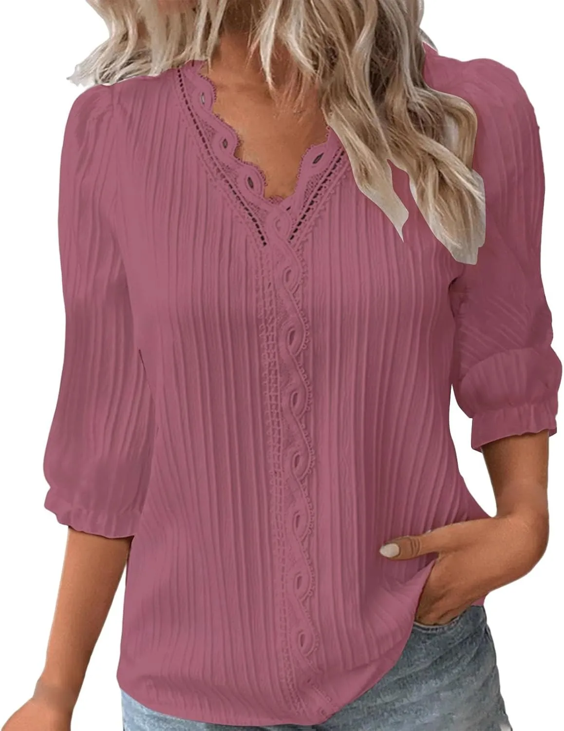 Linen Shirts for Women 2025 Summer Plus Size Lace Half Sleeve V Neck Gauze Tops Dressy Casual Boho Trendy Blouses