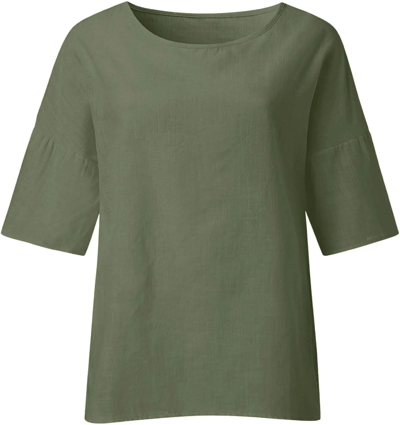 Linen Shirts for Women Loose Fit Casual 3/4 Sleeve Tops Retro Print Tshirt Tunic Cotton Blouse 2025 Summer Basic Tees