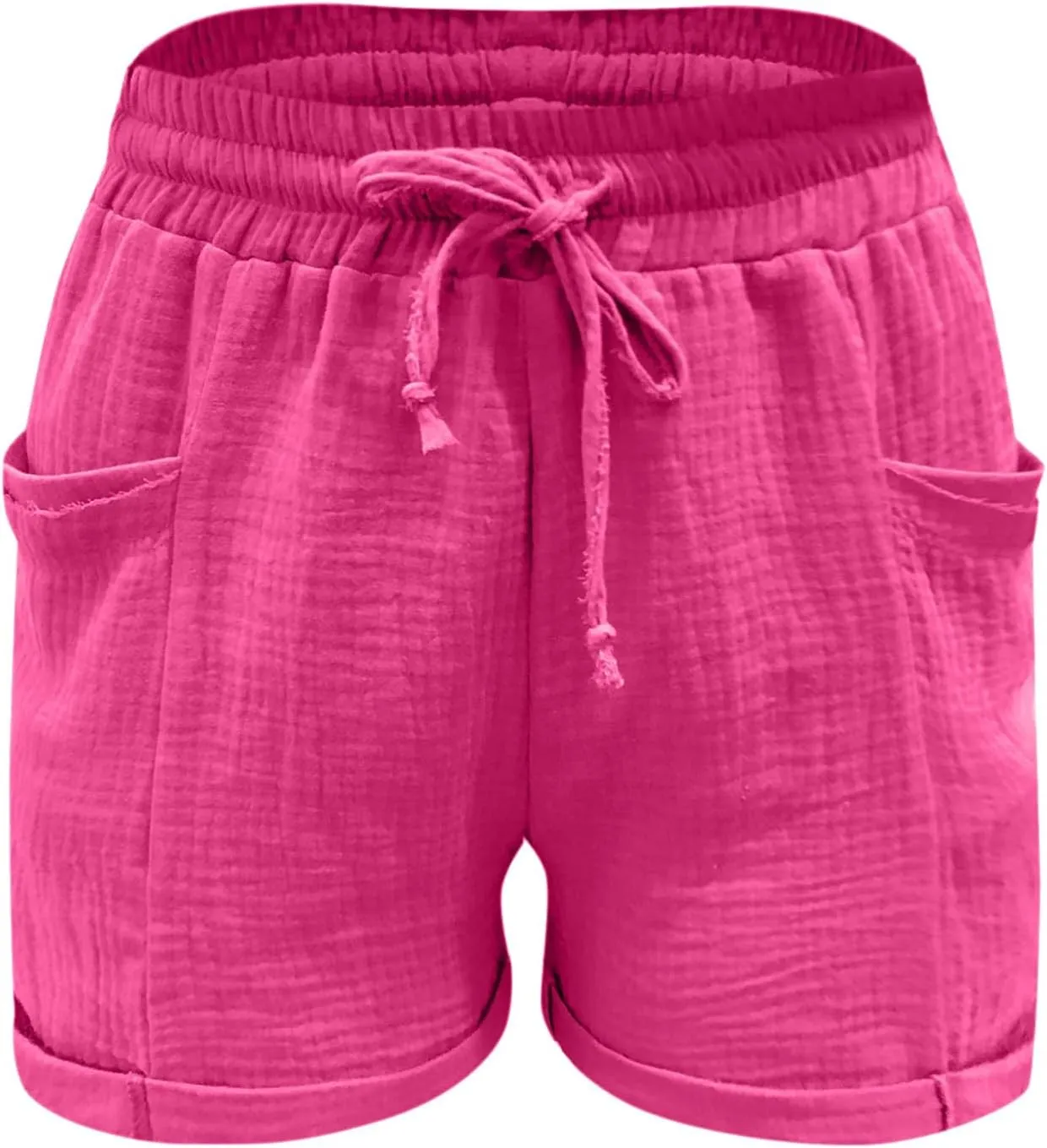 Linen Shots for Women Summer Drawstring Elastic High Waist Beach Resort Wear Casual Dressy Short Pants with Pockets
