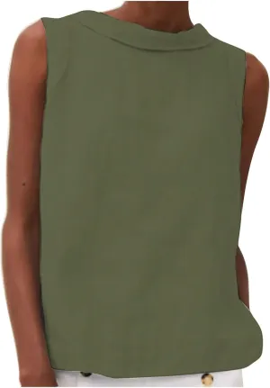 Linen Tank Top for Women 2025 Summer Casual Shirt Cotton Solid Sleeveless Beach Tops Fashion Lapel Vacation Clothes