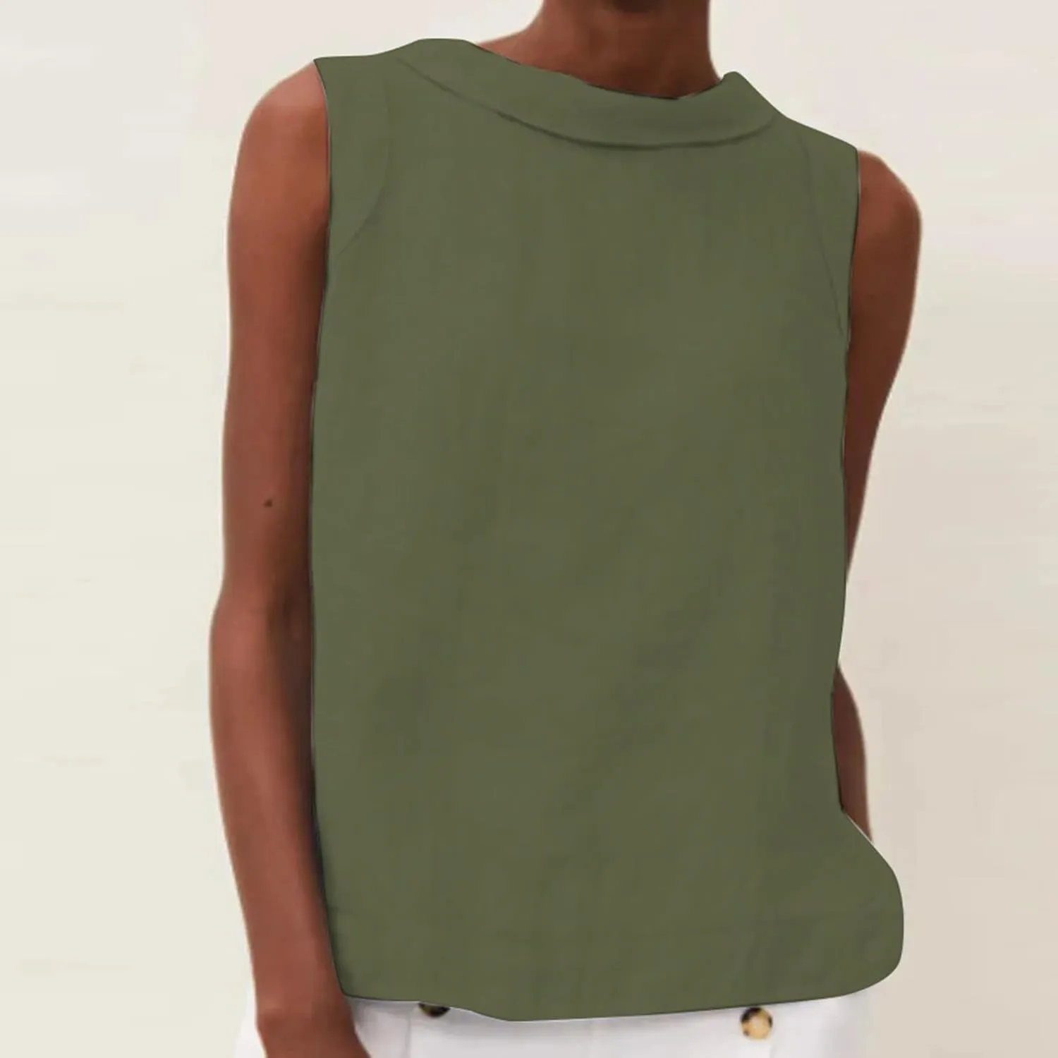 Linen Tank Top for Women 2025 Summer Casual Shirt Cotton Solid Sleeveless Beach Tops Fashion Lapel Vacation Clothes