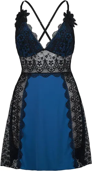 LINGERLOVE Plus Size Lingerie Set for Women Sexy V Neck babydoll Chemises Lace Mesh Nightgown M-4XL