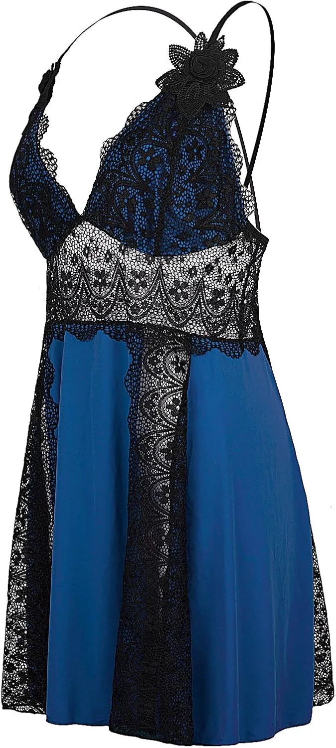 LINGERLOVE Plus Size Lingerie Set for Women Sexy V Neck babydoll Chemises Lace Mesh Nightgown M-4XL