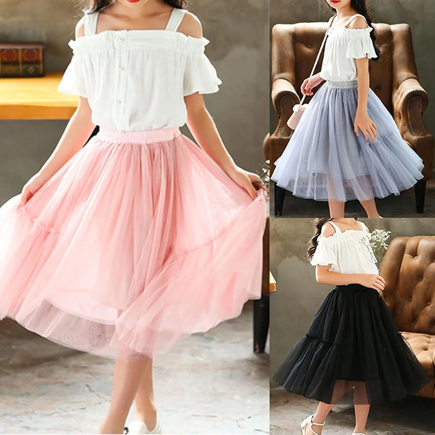 Little Child Girls Long Skirt Girls Tiered Ruffle Maxi Skirts Girls Soft Fluffy Skirt Party Rapunzel Dress for