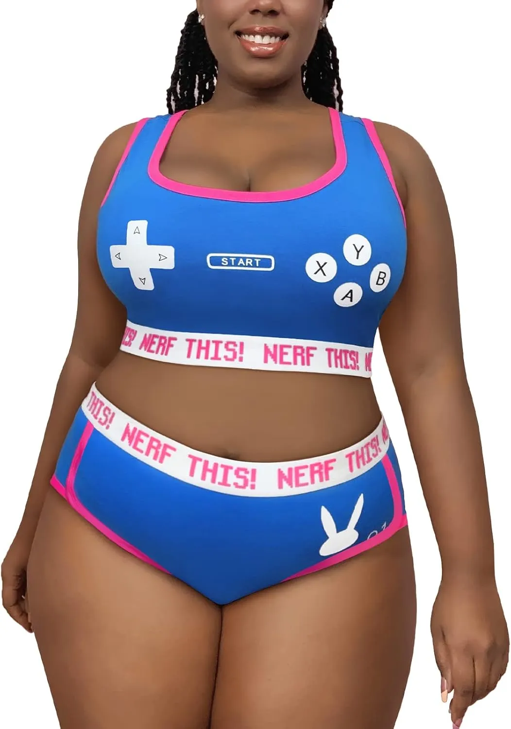 Littleforbig Women Cotton Camisole and Panties Sports Loungewear Bralette Set - Bunnywatch