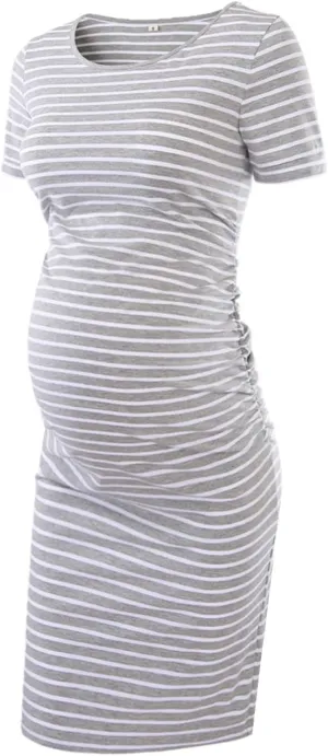 Liu & Qu Women's Maternity Bodycon Ruched Side Dress Casual Short & 3/4 Sleeve Dress for Daily Wearing Or Baby Shower