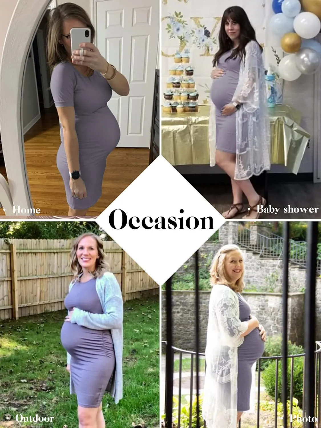 Liu & Qu Women's Maternity Bodycon Ruched Side Dress Casual Short & 3/4 Sleeve Dress for Daily Wearing Or Baby Shower