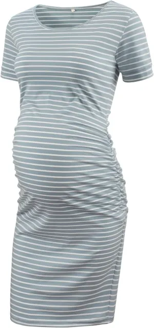 Liu & Qu Women's Maternity Bodycon Ruched Side Dress Casual Short & 3/4 Sleeve Dress for Daily Wearing Or Baby Shower
