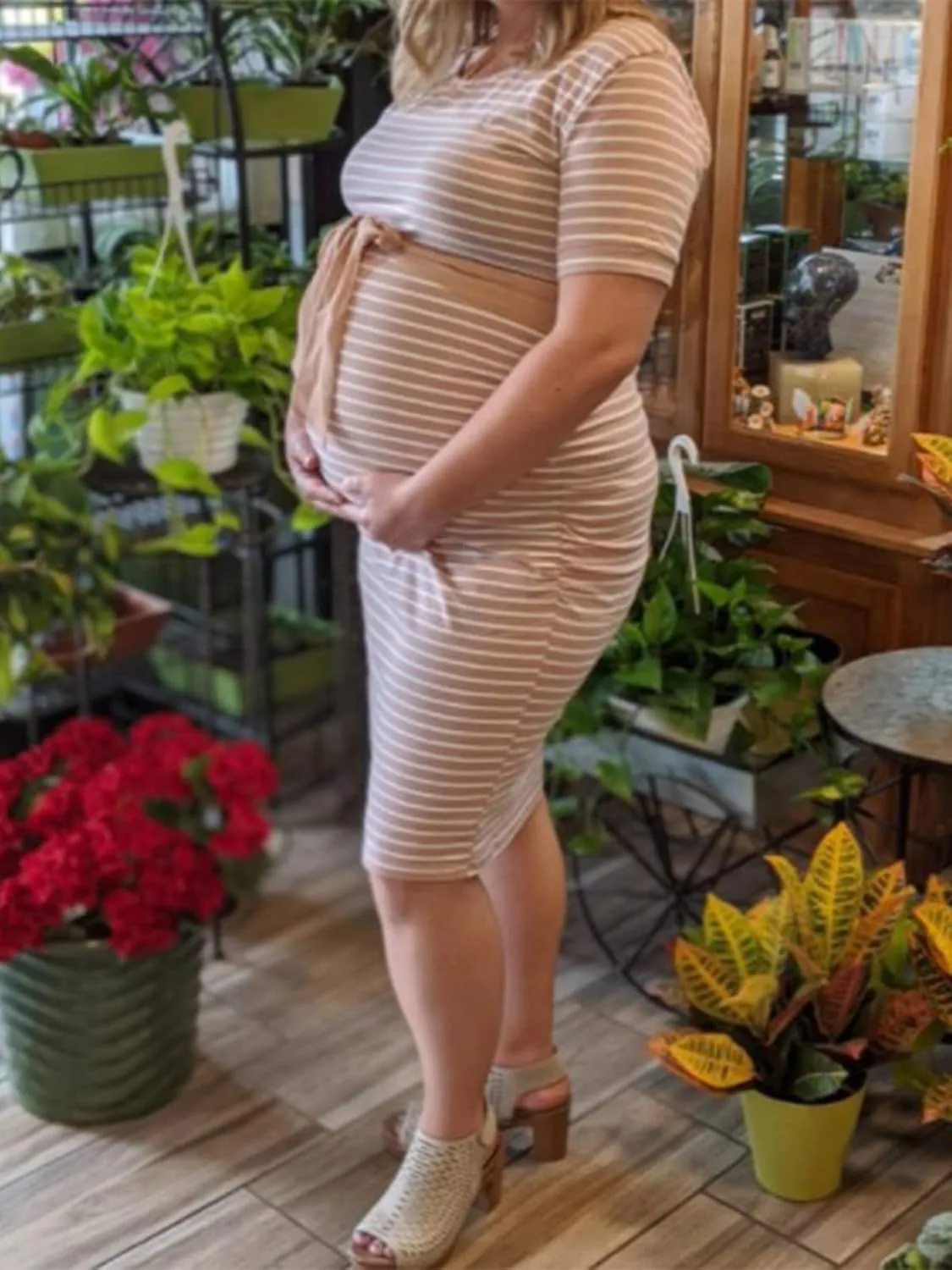Liu & Qu Women's Maternity Bodycon Ruched Side Dress Casual Short & 3/4 Sleeve Dress for Daily Wearing Or Baby Shower