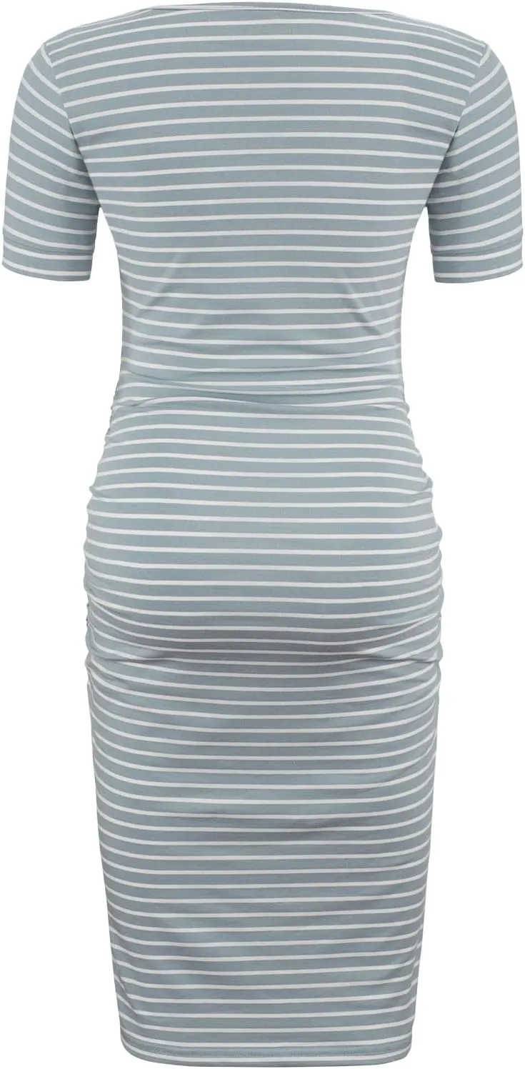 Liu & Qu Women's Maternity Bodycon Ruched Side Dress Casual Short & 3/4 Sleeve Dress for Daily Wearing Or Baby Shower