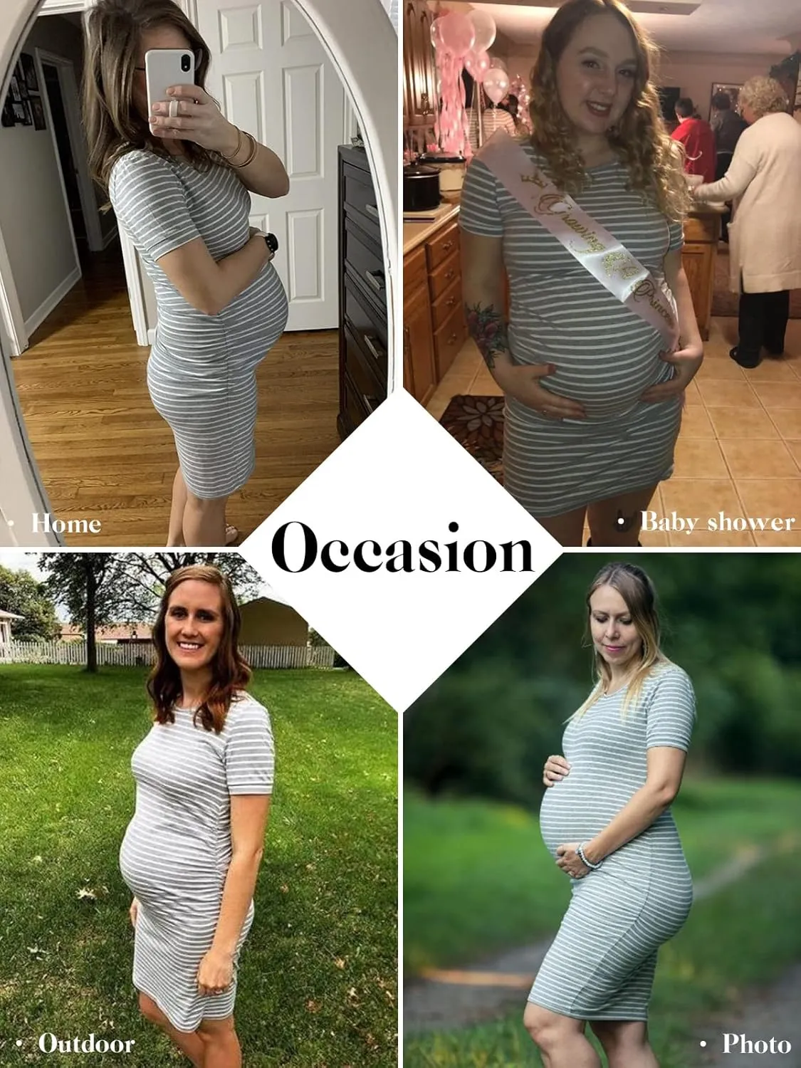 Liu & Qu Women's Maternity Bodycon Ruched Side Dress Casual Short & 3/4 Sleeve Dress for Daily Wearing Or Baby Shower