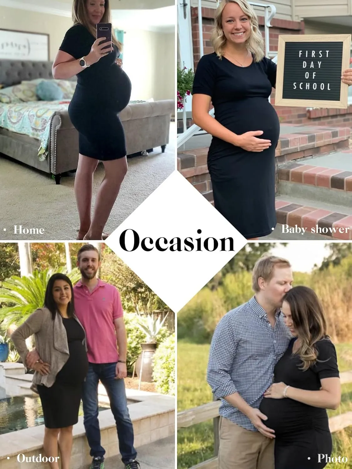 Liu & Qu Women's Maternity Bodycon Ruched Side Dress Casual Short & 3/4 Sleeve Dress for Daily Wearing Or Baby Shower