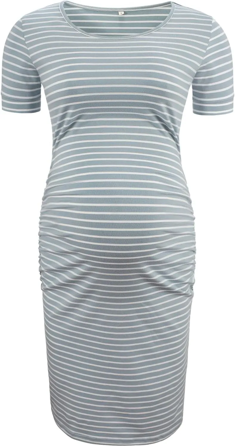 Liu & Qu Women's Maternity Bodycon Ruched Side Dress Casual Short & 3/4 Sleeve Dress for Daily Wearing Or Baby Shower